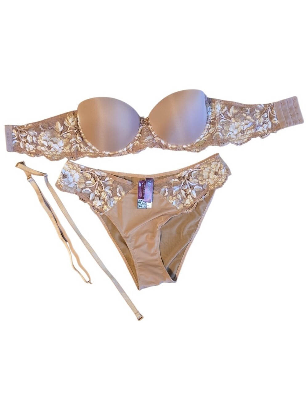 Adore Me mauve and nude mesh lingerie Bra Set